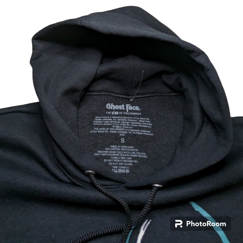Hot Topic Ghost Face Sweatshirt Hoodie Sz Medium Black Front Pocket Long Sleeve - Picture 5 of 13